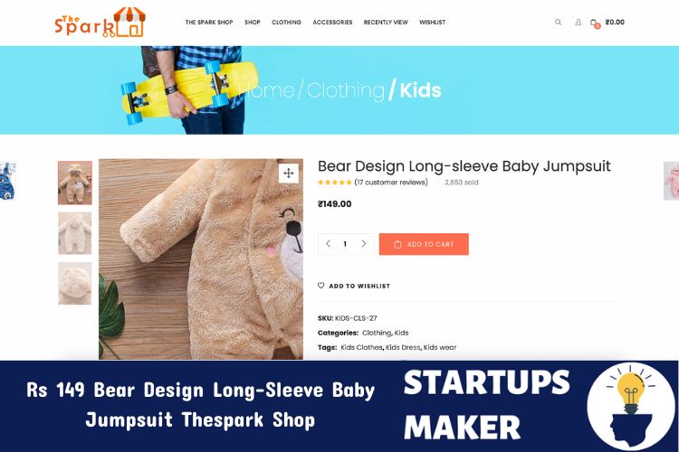 Rs 149 Bear Design Long-Sleeve Baby Jumpsuit Thespark Shop